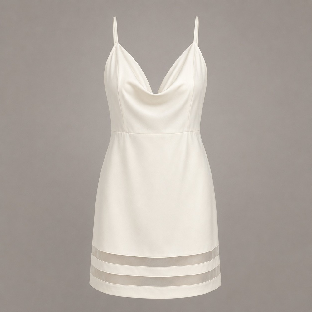 Speechless Juniors Womens XL White Spaghetti Straps Mini Dress Sheer Panel Hem